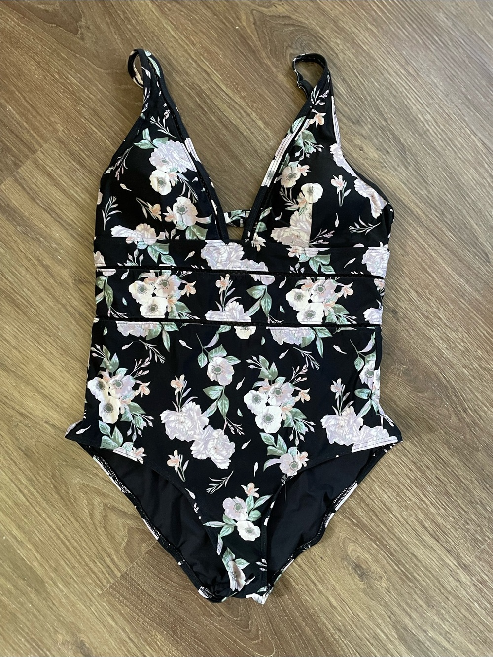 Sea Level Floral V-Neck One-Piece Swimsuit - Black
